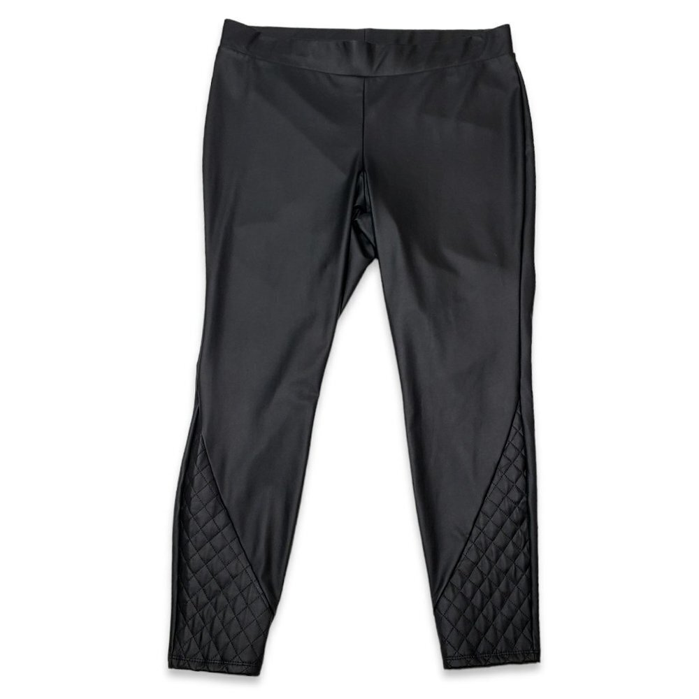 Torrid Platinum Faux Leather‎ Quilted Hem Leggings Womens 2X Black High Rise
